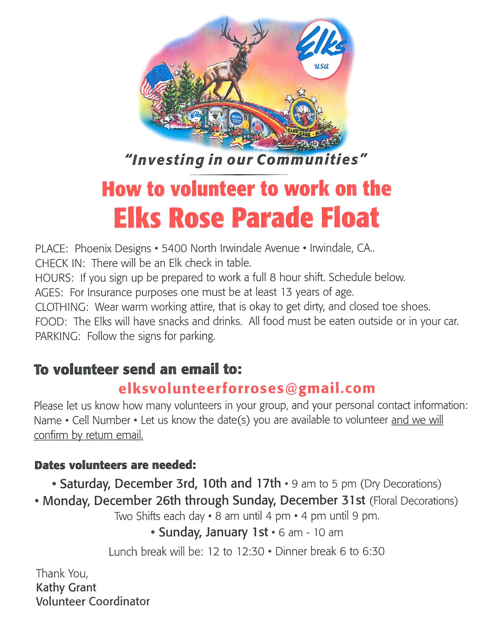 Volunteer for the Elks Rose Parade Float Thousand Oaks Elks Lodge 2477